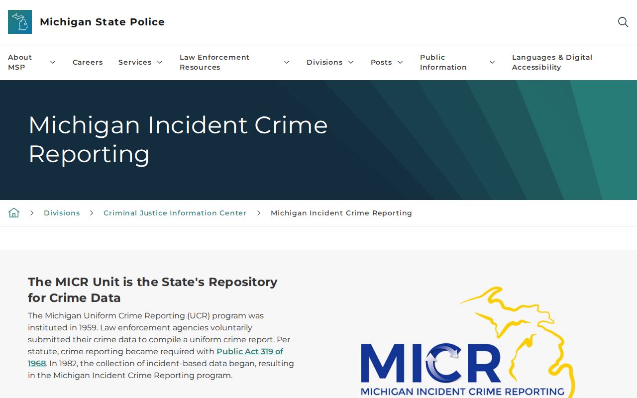 Michigan Incident Crime Reporting official information page