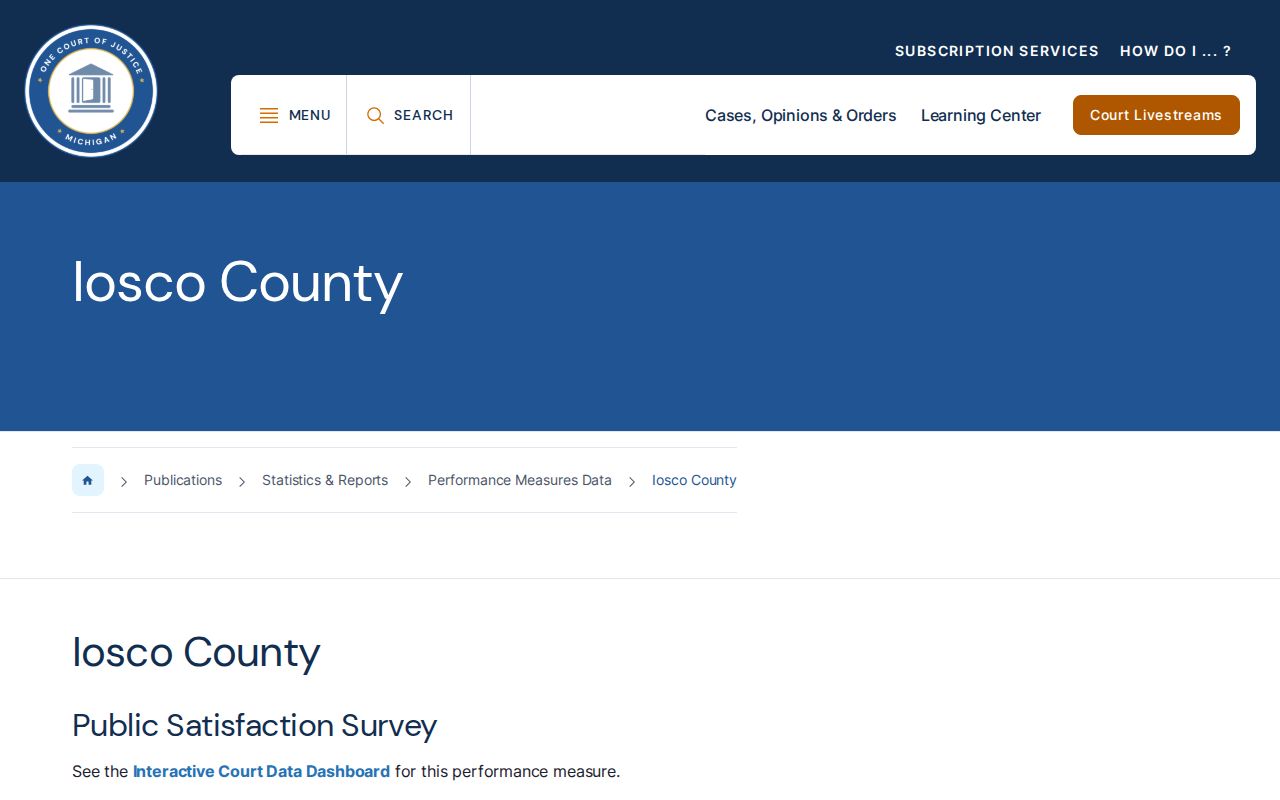 Michigan judiciary performance measures page for Iosco County courts