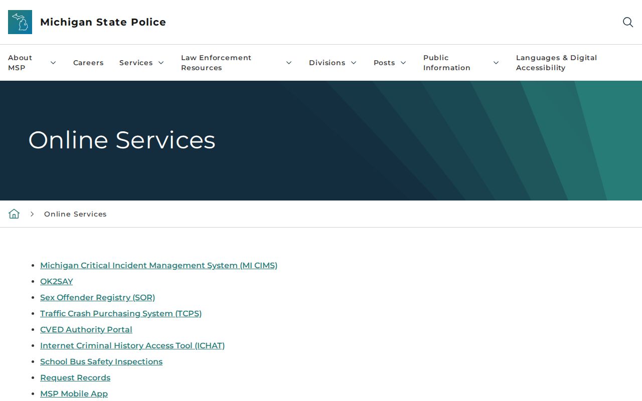 Michigan State Police official online services directory
