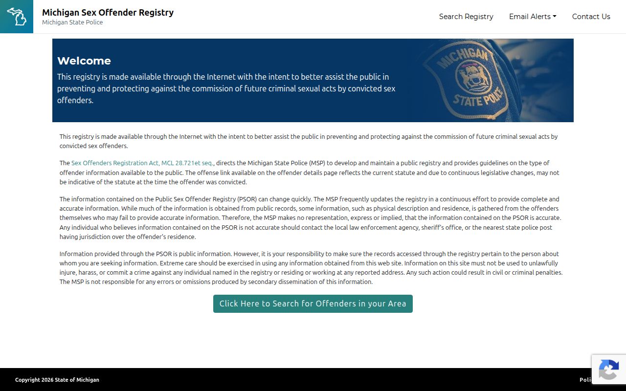 Michigan Public Sex Offender Registry official search interface