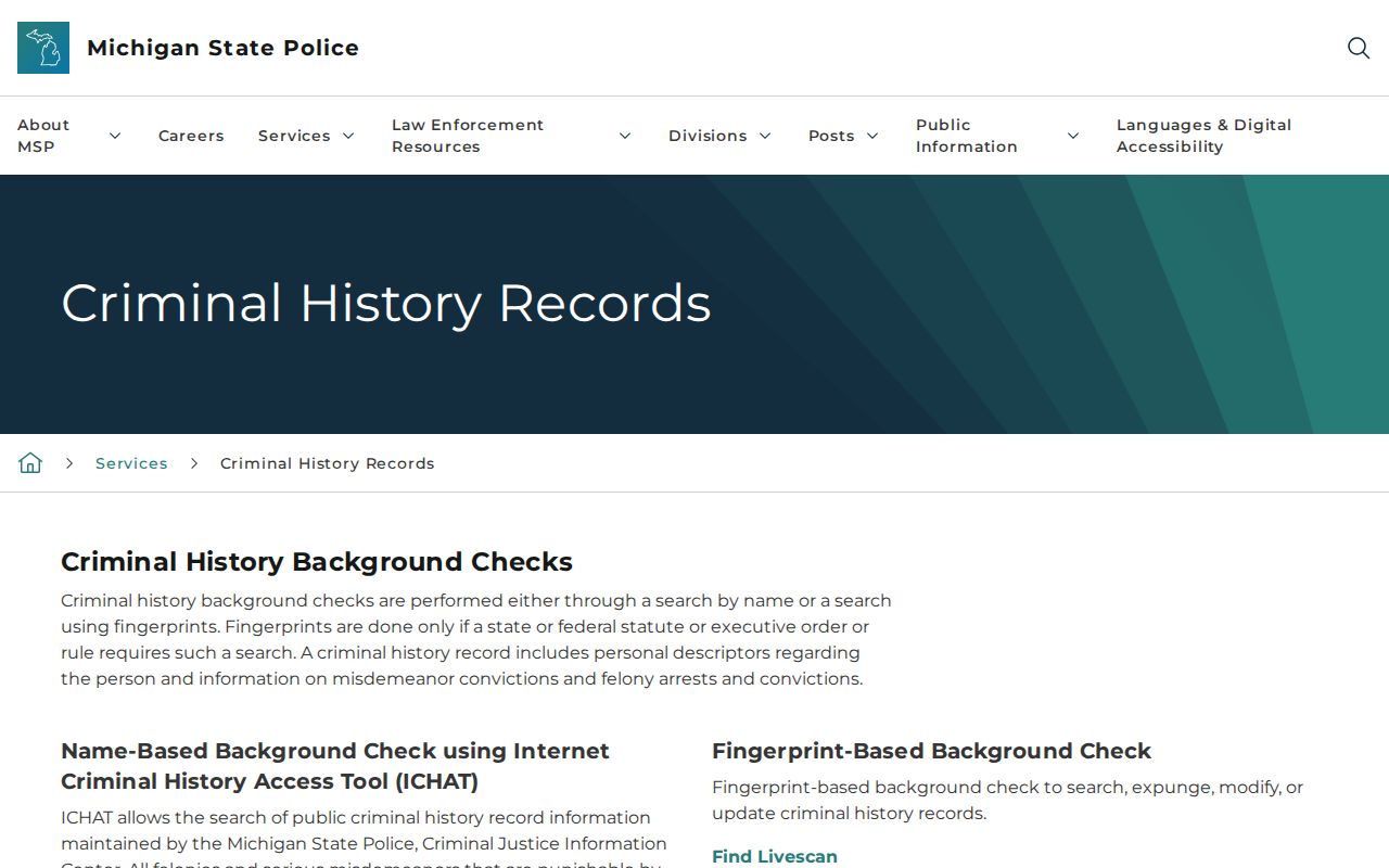 Michigan State Police criminal history records information