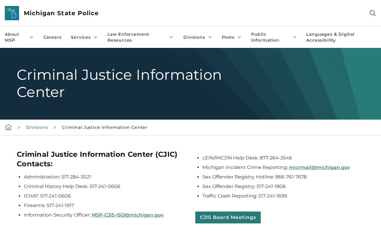 Michigan Criminal Justice Information Center information