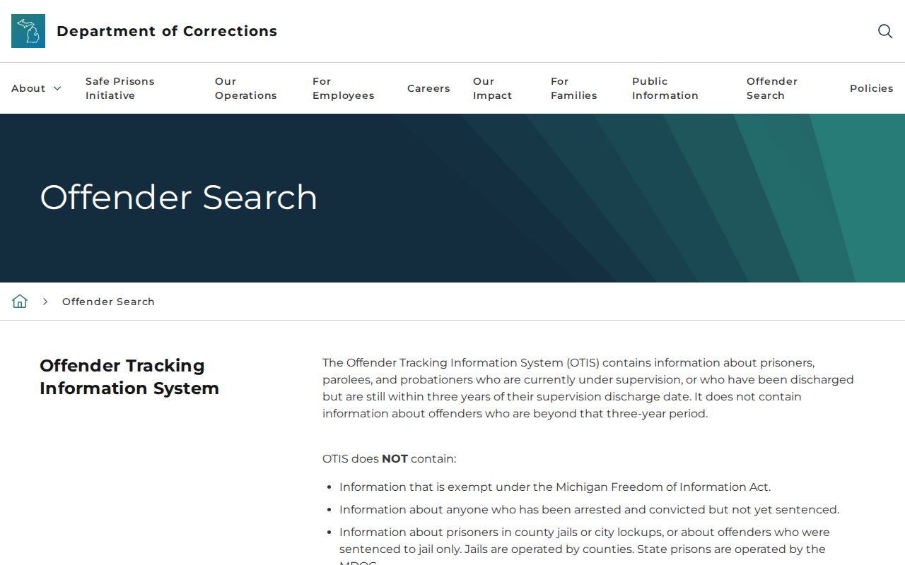 Michigan Department of Corrections OTIS offender tracking information