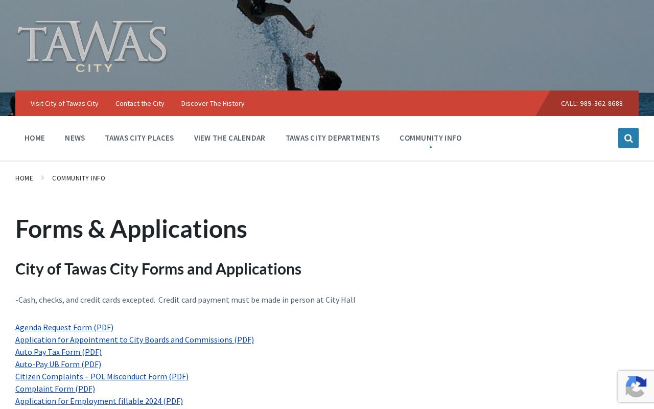 Tawas City forms and applications payment information