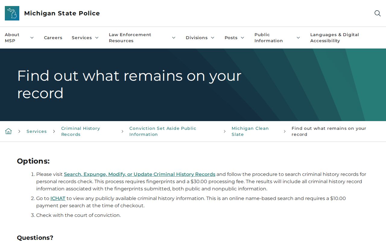 Michigan Clean Slate information for reviewing a Whittemore criminal record